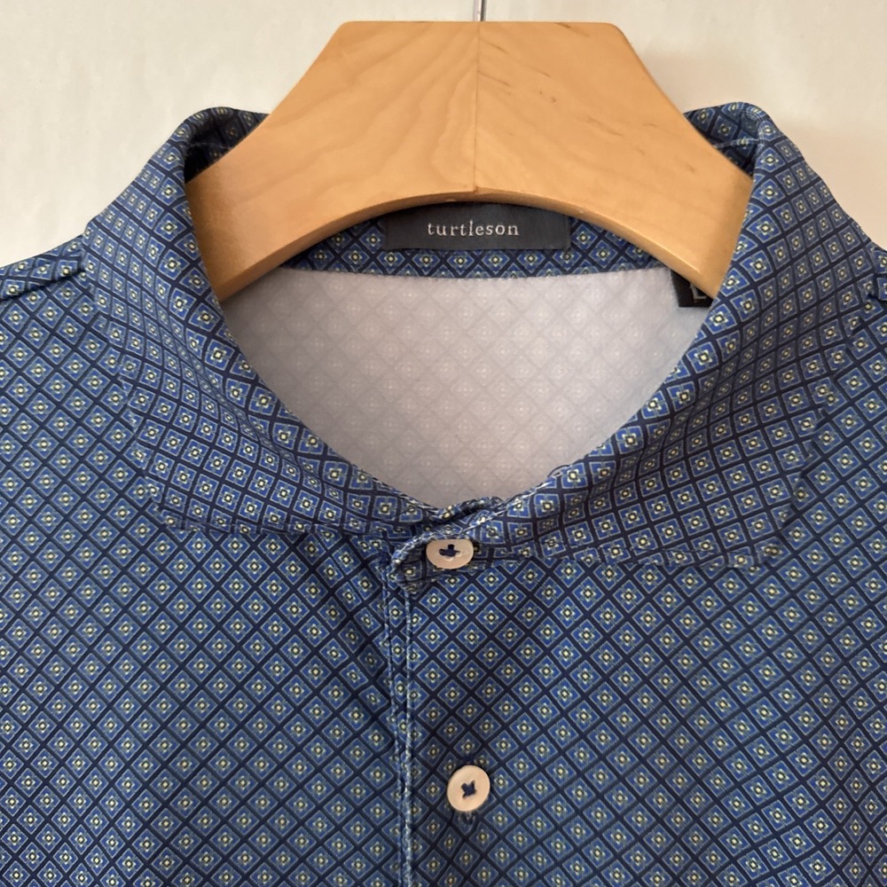 Turtleson Shirt Golf Polo Mens LG Black/Blue Diamond AOP Stretch Athletic